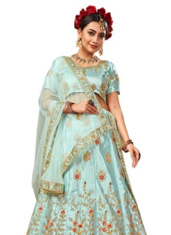Light Blue Satin Silk Machine Embroidered A Line Lehenga Party Wear -Deals Chic Lehenga Store light blue satin silk machine embroidered a line lehenga ghssitmnmhy1006 b