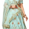 Light Blue Satin Silk Machine Embroidered A Line Lehenga Party Wear