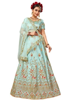 Light Blue Satin Silk Machine Embroidered A Line Lehenga Party Wear -Deals Chic Lehenga Store light blue satin silk machine embroidered a line lehenga ghssitmnmhy1006 u