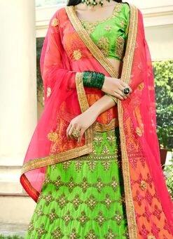 Light Green Art Silk A Line Lehenga Wedding Wear