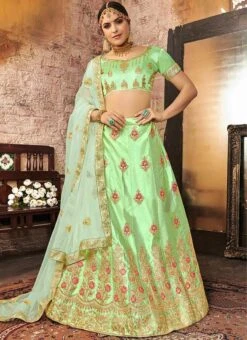 Light Green Art Silk Embroidered A Line Lehenga Wedding Wear -Deals Chic Lehenga Store light green art silk embroidered a line lehenga ghssit32904 u