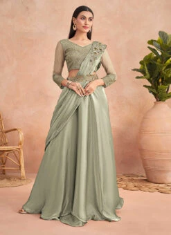 Light Green Chinon Silk Embroidered Ready Pleated Saree Party Wear -Deals Chic Lehenga Store light green chinon silk embroidered ready pleated saree saska36367304c u