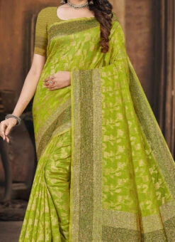 Light Green Color Organza Silk Saree Festive Wear