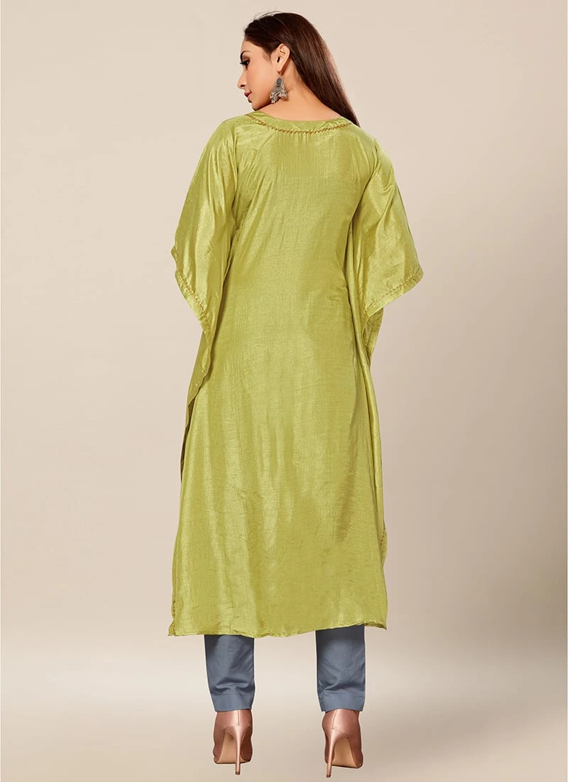 Light Green Dola Silk Kaftan Work Wear 4 Light Green Dola Silk Kaftan Work Wear - Image 4