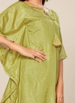 Light Green Dola Silk Kaftan Work Wear