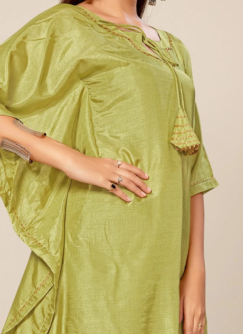 Light Green Dola Silk Kaftan Work Wear 1 Light Green Dola Silk Kaftan Work Wear