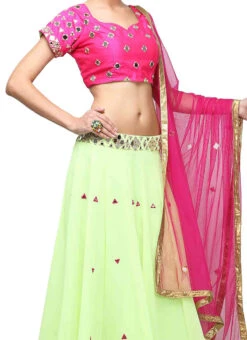 Light Green Georgette Mirror Embroidery Work Umbrella Lehenga Wedding Wear