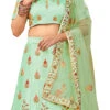 Light Green Satin Silk Machine Embroidered A Line Lehenga Party Wear