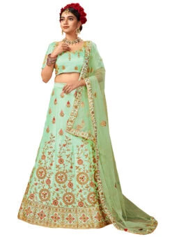 Light Green Satin Silk Machine Embroidered A Line Lehenga Party Wear -Deals Chic Lehenga Store light green satin silk machine embroidered a line lehenga ghssitmnmhy1002 u