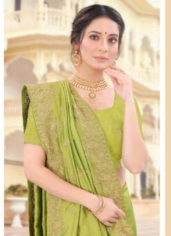 Light Green Vichitra Silk Zari Embroidery Saree Party Wear -Deals Chic Lehenga Store light green two ton vichitra silk zari embroidery saree sasunm968 b