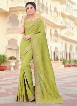 Light Green Vichitra Silk Zari Embroidery Saree Party Wear -Deals Chic Lehenga Store light green two ton vichitra silk zari embroidery saree sasunm968 u