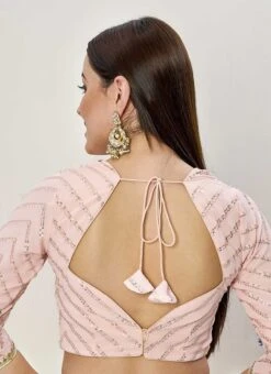 Light Pink Embroidered Georgette Blouse Festive Wear -Deals Chic Lehenga Store light pink embroidered georgette blouse BLBS02307607 b