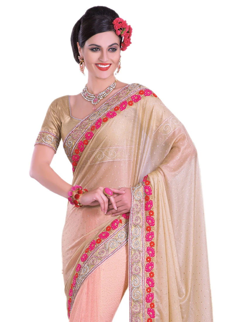 Light Pink N Beige Lycra Half N Half Saree Party Wear 4 Light Pink N Beige Lycra Half N Half Saree Party Wear - Image 4