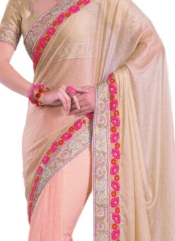 Light Pink N Beige Lycra Half N Half Saree Party Wear