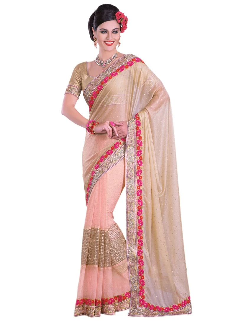 Light Pink N Beige Lycra Half N Half Saree Party Wear 3 Light Pink N Beige Lycra Half N Half Saree Party Wear - Image 3