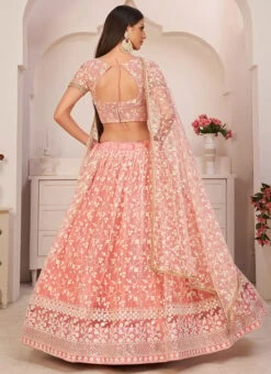 Light Pink Net Embroidery A Line Lehenga Party Wear -Deals Chic Lehenga Store light pink net embroidery a line lehenga ghskl2103 b