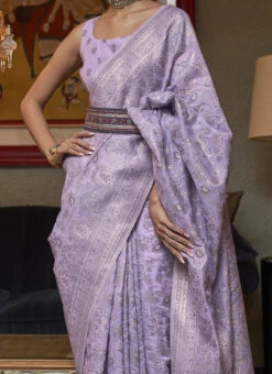 Light Purple Silk Printed Zari Work Saree Festive Wear