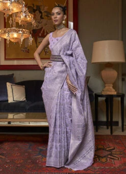 Light Purple Silk Printed Zari Work Saree Festive Wear -Deals Chic Lehenga Store light purple silk printed zari work saree samkns1075290004 u