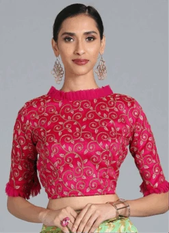 Magenta Embroidered Art Silk Blouse Festive Wear -Deals Chic Lehenga Store magenta embroidered art silk blouse BLBS02305280 b