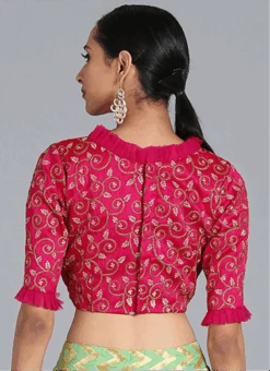 Magenta Embroidered Art Silk Blouse Festive Wear