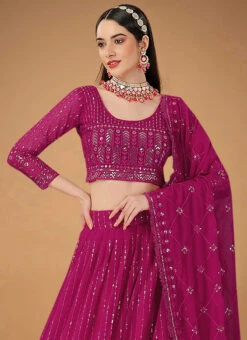 Magenta Faux Georgette Embroidered Umbrella Lehenga Party Wear -Deals Chic Lehenga Store magenta faux georgette embroidered umbrella lehenga ghsbv20008 b