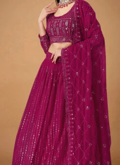 Magenta Faux Georgette Embroidered Umbrella Lehenga Party Wear