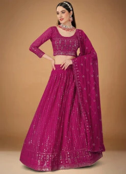 Magenta Faux Georgette Embroidered Umbrella Lehenga Party Wear -Deals Chic Lehenga Store magenta faux georgette embroidered umbrella lehenga ghsbv20008 u