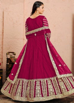 Magenta Pink Net Embroidered N Sequins Anarkali Suit Wedding Wear -Deals Chic Lehenga Store magenta pink net embroidered n sequins anarkali suit slsak28993004 b