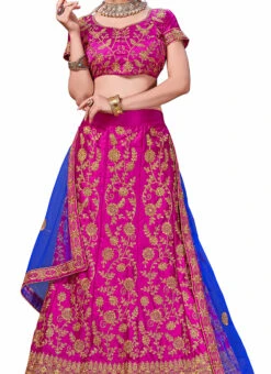 Magenta Pink Satin Silk Zari Embroidered A Line Lehenga Festive Wear
