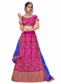 Magenta Pink Satin Silk Zari Embroidered A Line Lehenga Festive Wear -Deals Chic Lehenga Store magenta pink satin silk zari embroidered a line lehenga ghsstsktsl7416 u