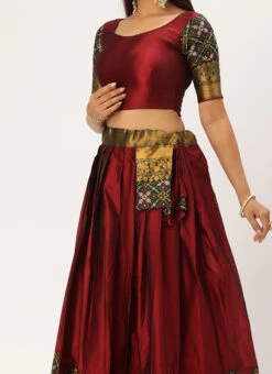 Maroon Art Silk Benarasi Jacquard A Line Lehenga Festive Wear