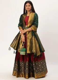 Maroon Art Silk Benarasi Jacquard A Line Lehenga Festive Wear -Deals Chic Lehenga Store maroon art silk benarasi jacquard a line lehenga ghsrk176085 u