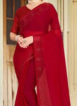 Maroon Art Silk Shimmer And Tikki Work Saree After Six Wear