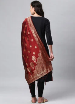 Maroon Benarasi Silk Jacquard Woven Dupatta Festive Wear -Deals Chic Lehenga Store maroon benarasi silk jacquard woven dupatta dpsli1403108m b