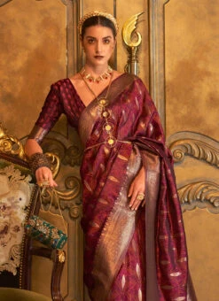 Maroon Color Jacquard Woven Party Wear Silk Saree Festive Wear -Deals Chic Lehenga Store maroon color jacquard woven party wear silk saree sasli18767001 b