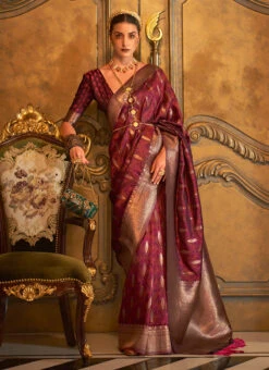Maroon Color Jacquard Woven Party Wear Silk Saree Festive Wear -Deals Chic Lehenga Store maroon color jacquard woven party wear silk saree sasli18767001 u