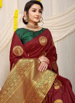 Maroon Color Soft Patola Silk Zari Weaving Work Saree Festive Wear -Deals Chic Lehenga Store maroon color soft patola silk zari weaving work saree sasom110728 b