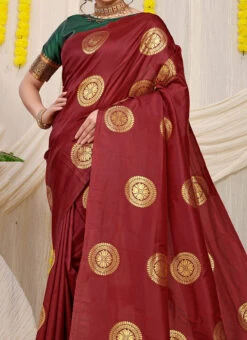 Maroon Color Soft Patola Silk Zari Weaving Work Saree Festive Wear
