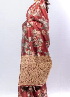 Maroon Pure Tussar Silk Digital Print Saree Party Wear