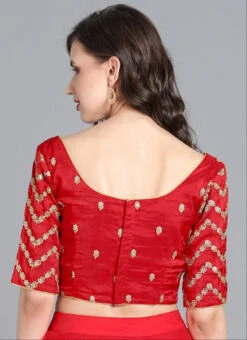 Maroon Embroidered Chinon V Neck Blouse Wedding Wear -Deals Chic Lehenga Store maroon embroidered chinon v neck blouse BLBS02305260 b