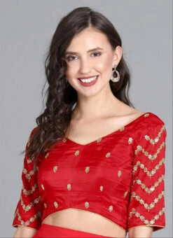 Maroon Embroidered Chinon V Neck Blouse Wedding Wear -Deals Chic Lehenga Store maroon embroidered chinon v neck blouse BLBS02305260 u