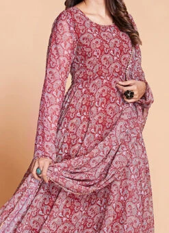Maroon Faux Georgette Printed Anarkali Suit After Six Wear
