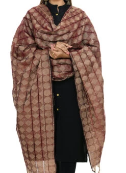 Maroon Handloom Cotton Weaving Work Dupatta Work Wear