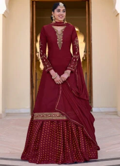 Maroon Jacquard Silk Foil Print Umbrella Lehenga Party Wear 6 Maroon Jacquard Silk Foil Print Umbrella Lehenga Party Wear -Deals Chic Lehenga Store maroon jacquard silk foil print umbrella lehenga ghsak271322002 u