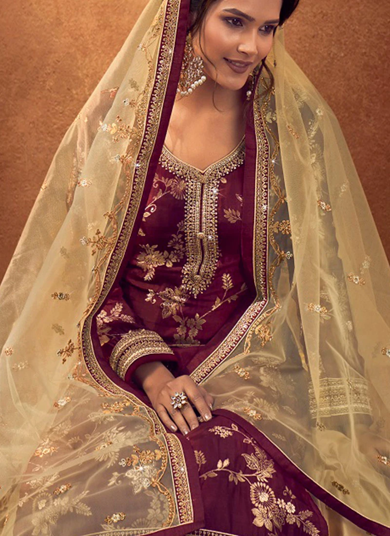 Maroon N Beige Net Umbrella Lehenga Party Wear 1 Maroon N Beige Net Umbrella Lehenga Party Wear