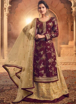 Maroon N Beige Net Umbrella Lehenga Party Wear 6 Maroon N Beige Net Umbrella Lehenga Party Wear -Deals Chic Lehenga Store maroon n beige net umbrella lehenga ghsaj1703 u