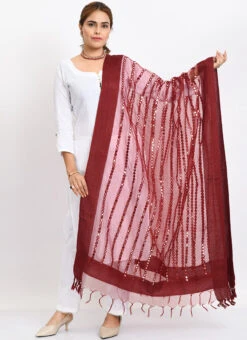 Maroon Organza Cotton Mirror Embroidery Dupatta Work Wear -Deals Chic Lehenga Store maroon organza cotton mirror embroidery dupatta dpdmimfd131 u