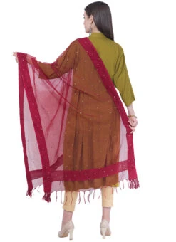 Maroon Organza Cotton Stones Work Dupatta Festive Wear -Deals Chic Lehenga Store maroon organza cotton stones work dupatta dpdmfmfd043 b