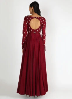 Maroon Pure Silk Zari N Sequins Work Anarkali Suit Party Wear -Deals Chic Lehenga Store maroon pure silk zari n sequins work anarkali suit sldvcsvak200 b