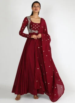 Maroon Pure Silk Zari N Sequins Work Anarkali Suit Party Wear -Deals Chic Lehenga Store maroon pure silk zari n sequins work anarkali suit sldvcsvak200 u